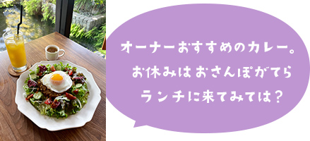 オーナーおすすめのカレー。お休みはおさんぽがてらランチに来てみては?